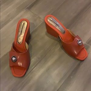 Rachel Comey Dahl Peep Toe Orange Leather Mules